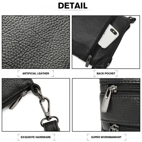Miss Lulu Multi Pocket Leather Look RFID-Blocking Cross Body Bag - Black