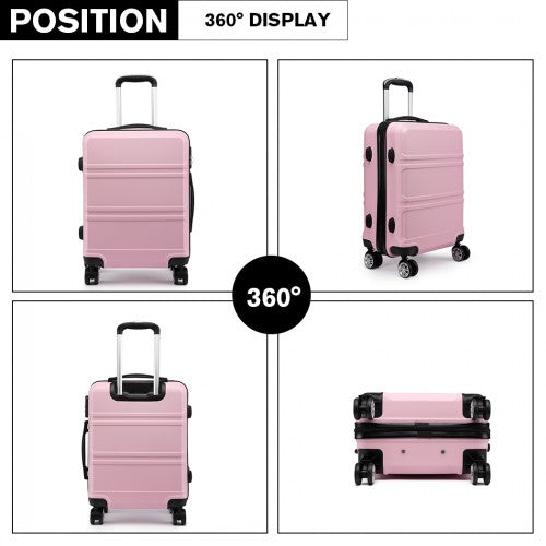 Kono Abs Sculpted Horizontal Design 3 Piece Suitcase Set - Pink