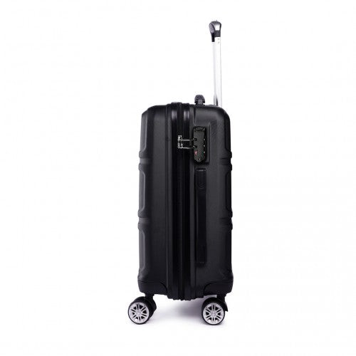 Kono Abs Sculpted Horizontal Design 3 Piece Suitcase Set - Black