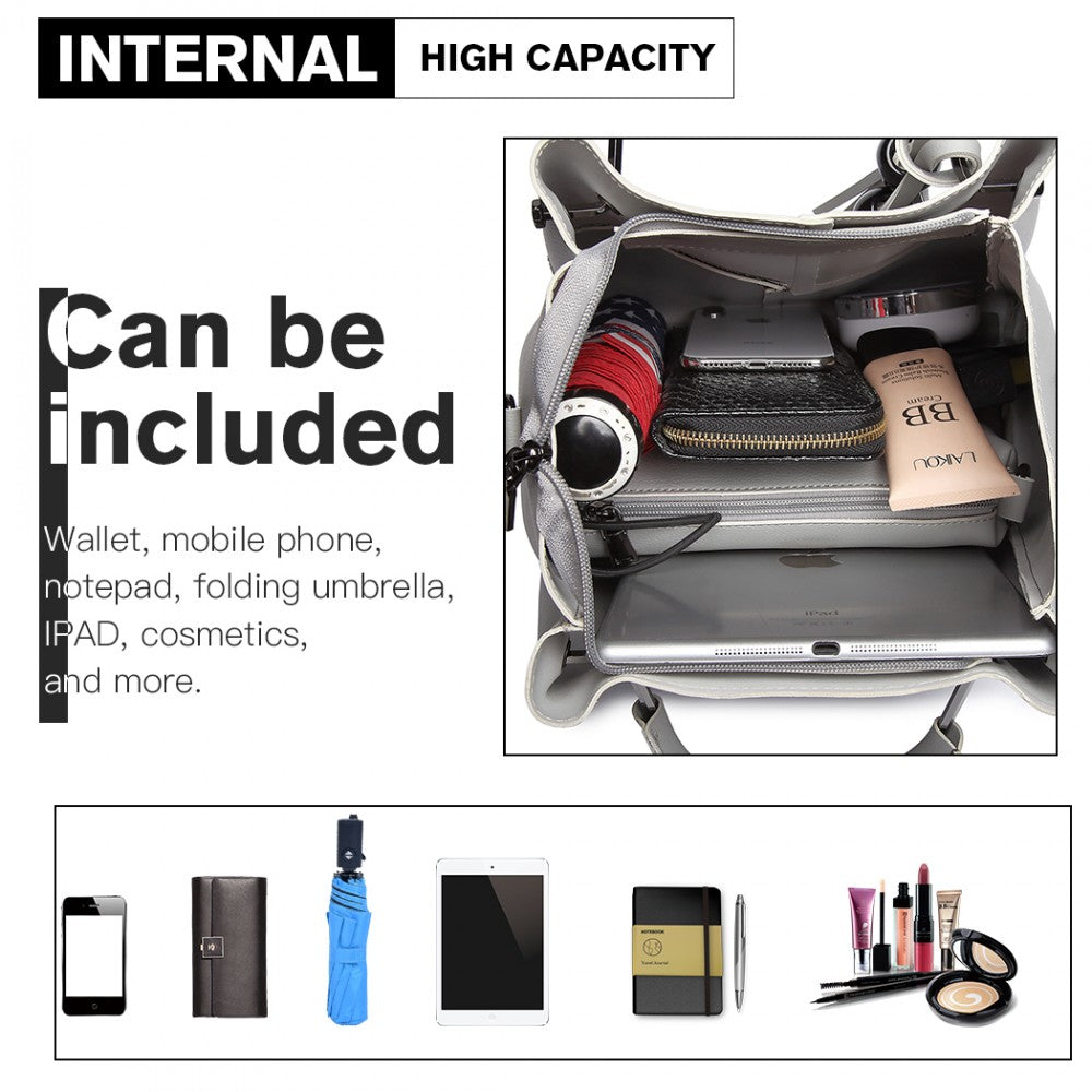 Miss Lulu Leather Look 2 In 1 Bucket Handbag - Grey