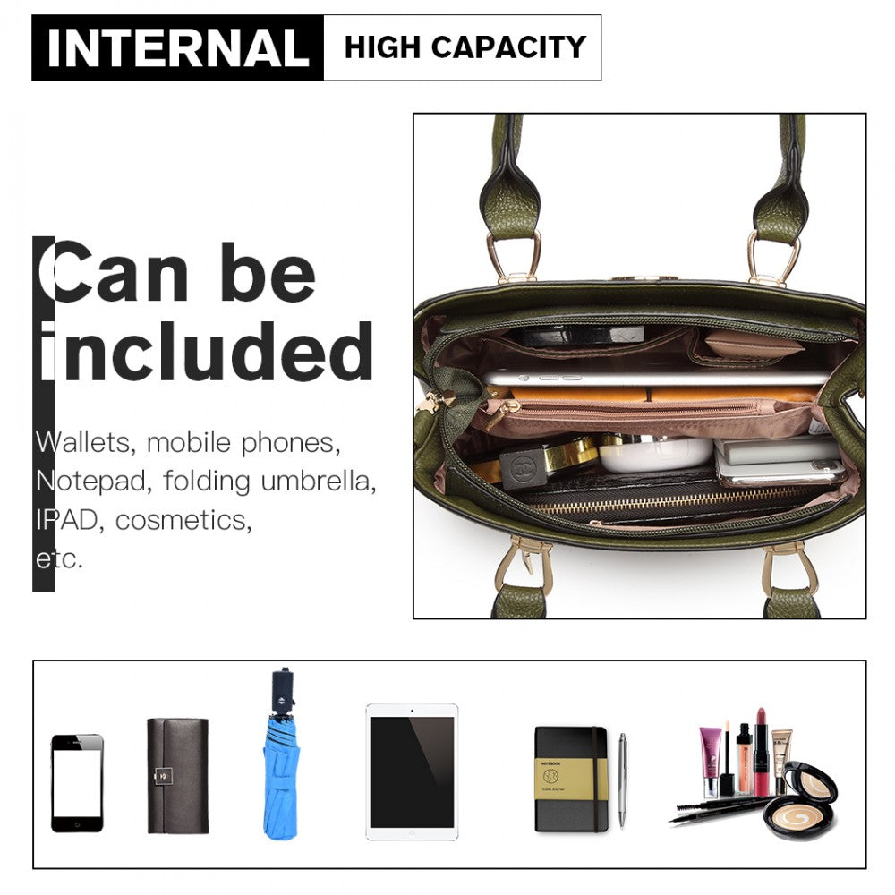 Miss Lulu Leather Look Weave Effect Shoulder Bag - Green