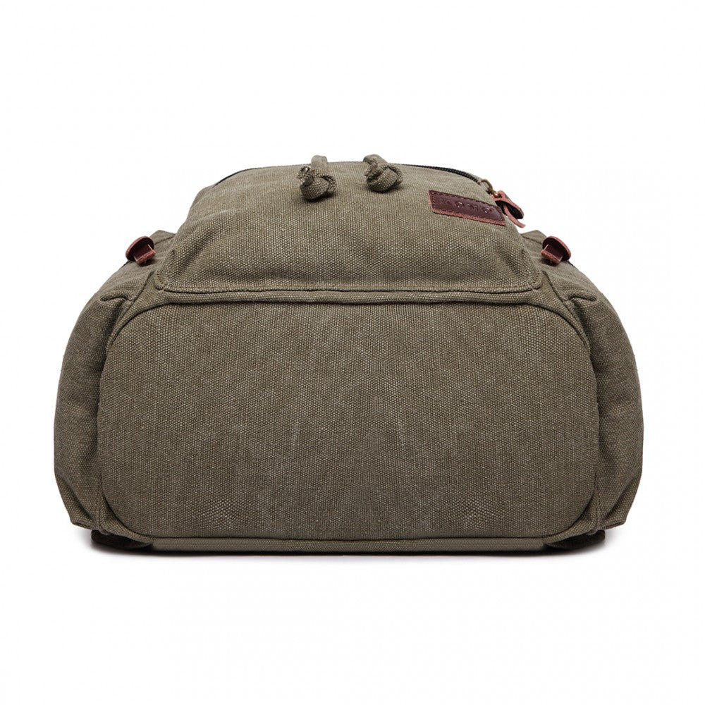 Kono Large Multi Function Leather Details Canvas Backpack Green