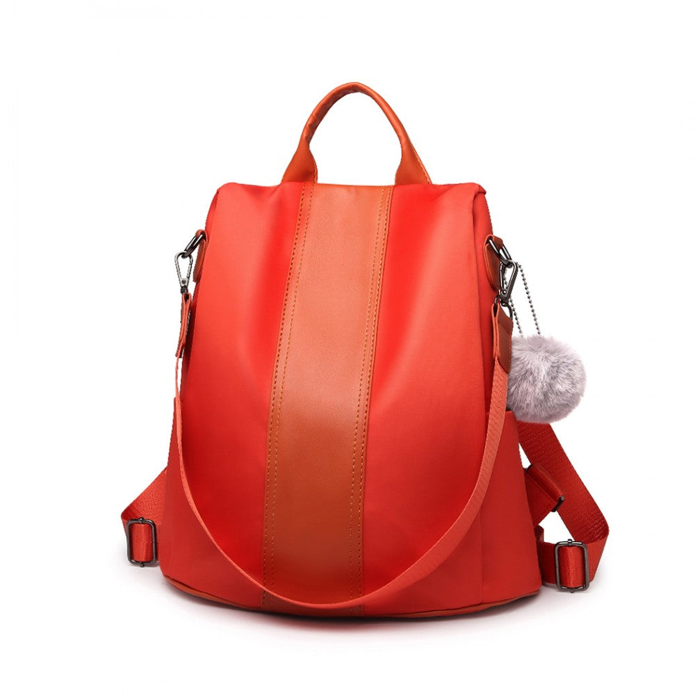 Miss Lulu Two Way Backpack Shoulder Bag With Pom Pom Pendant - Orange