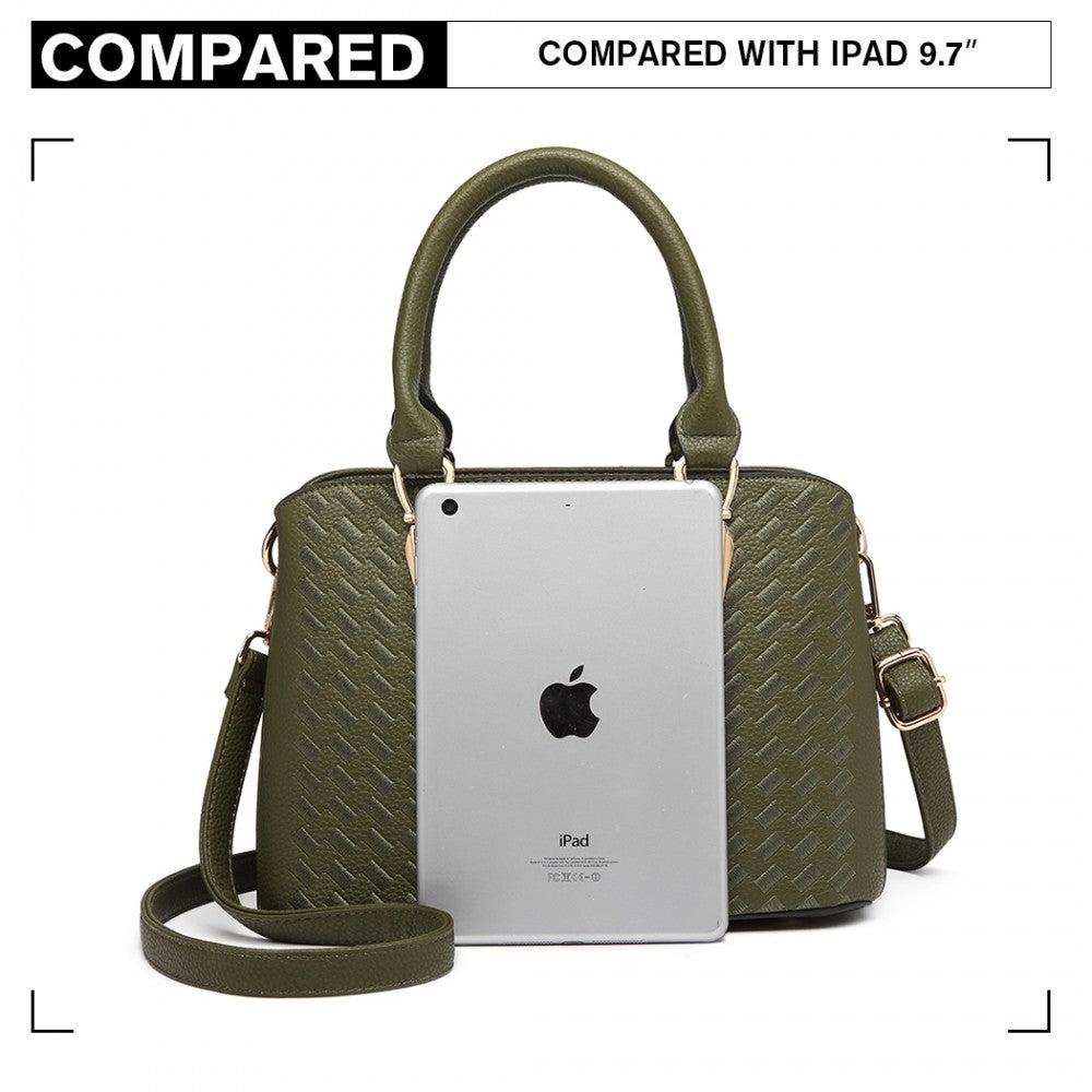 Miss Lulu Leather Look Weave Effect Shoulder Bag - Green