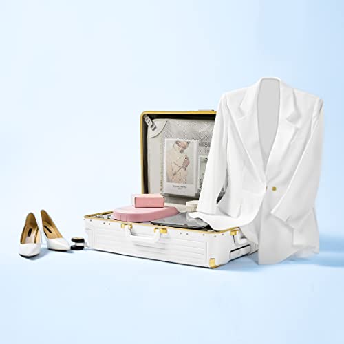 GinzaTravel Aluminum Frame+PC Suitcase Bright Color Suitcase TSA Combination Lock Universal Wheel, White, 0, Ginzatravel Classic Aluminum Frame Suitcase