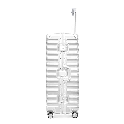 PRIMICIA GinzaTravel New Classic Aluminum Frame Fashion Bright Color Suitcase with TSA Lock No Zipper（Colorful Series）, Milky White, Checked-Large 28", New Classic Aluminum Frame Fashion Bright Color