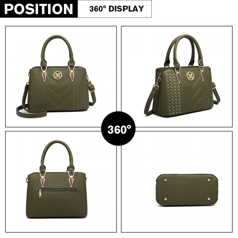 Miss Lulu Leather Look Weave Effect Shoulder Bag - Green