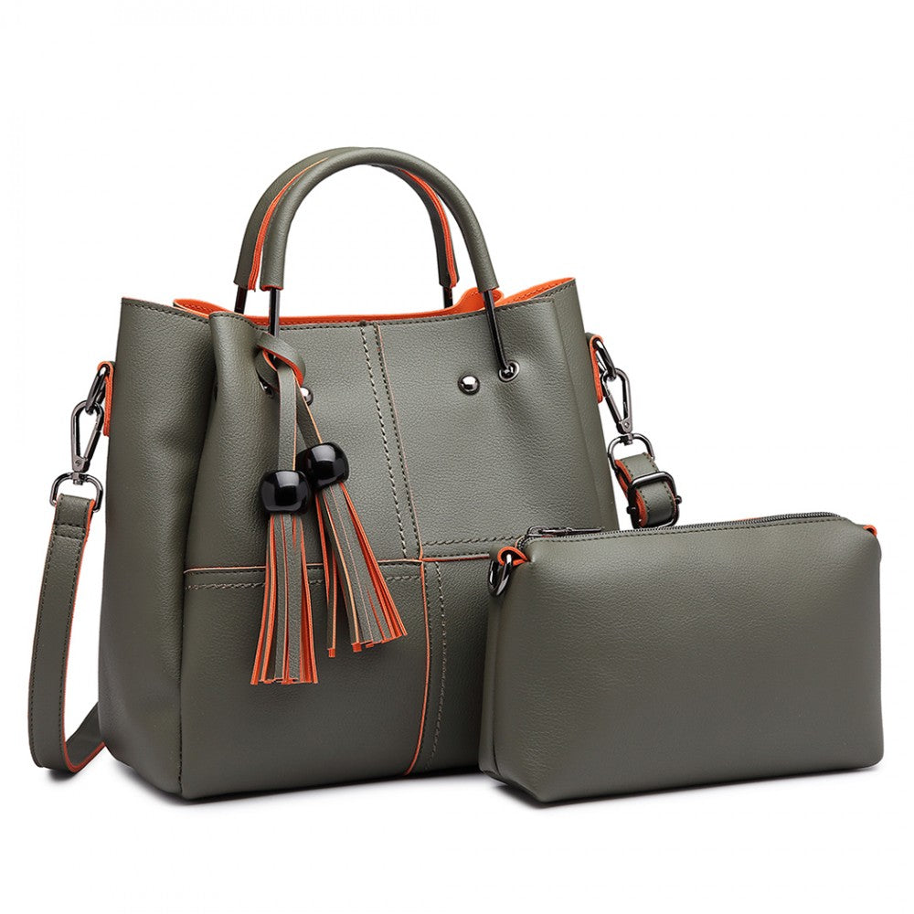 Miss Lulu Leather Look 2 In 1 Bucket Handbag - Green