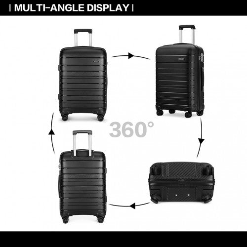 Kono 20 Inch Multi Texture Hard Shell PP Suitcase - Classic Collection - Black