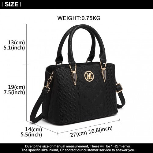 Miss Lulu Leather Look Weave Effect Shoulder Bag - Black