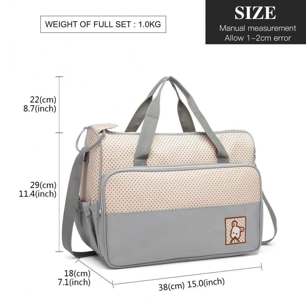 Miss Lulu Polyester 5 Pcs Set Maternity Baby Changing Bag Dot - Light Grey