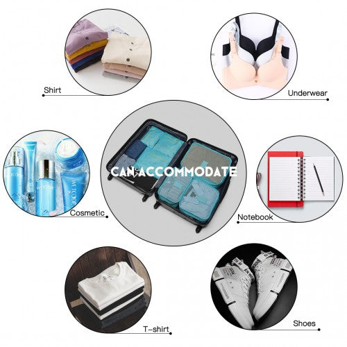 Miss Lulu 6 Piece Polyester Travel Luggage Organiser Bag Set - Blue