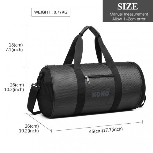 Kono Polyester Barrel Duffle Gym/Sports Bag - Grey