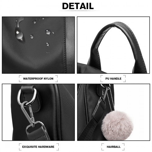 Miss Lulu Two Way Anti-Theft Backpack With Pom Pom Pendant