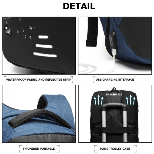 Kono Reflective USB Charging Interface Backpack - Navy