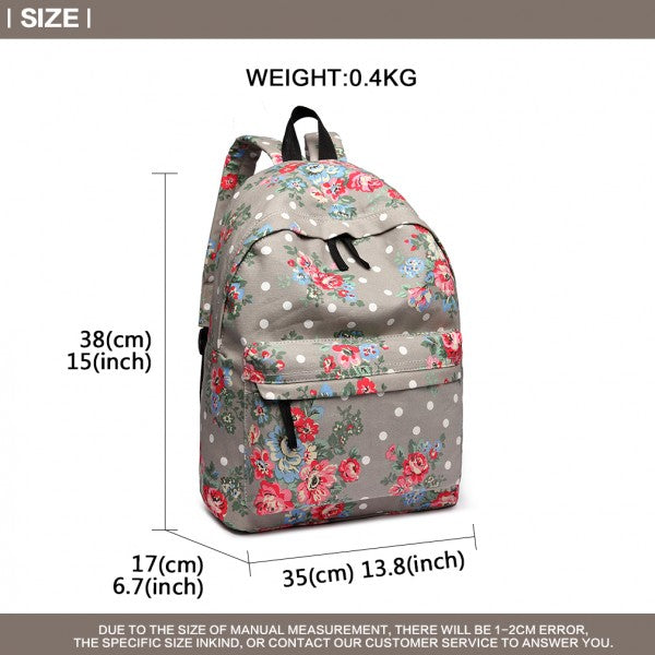 Miss Lulu Large Backpack Flower Polka Dot  - Grey