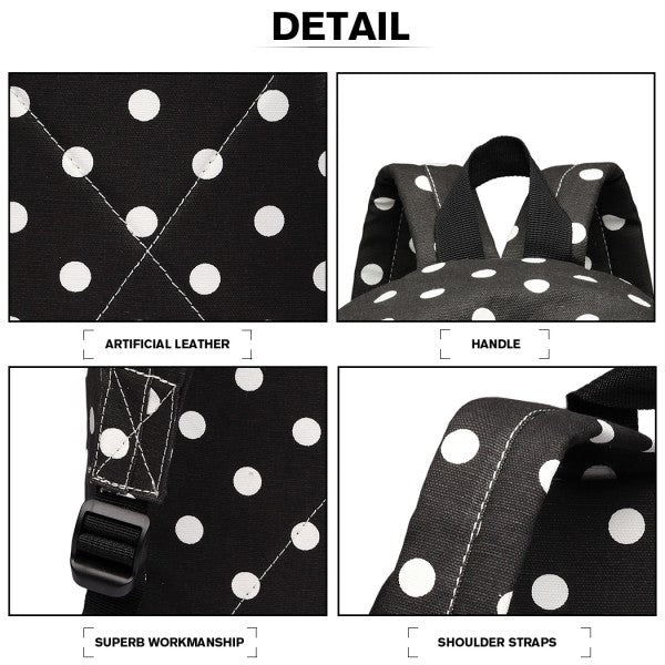 Miss Lulu Large Backpack Polka Dot Black