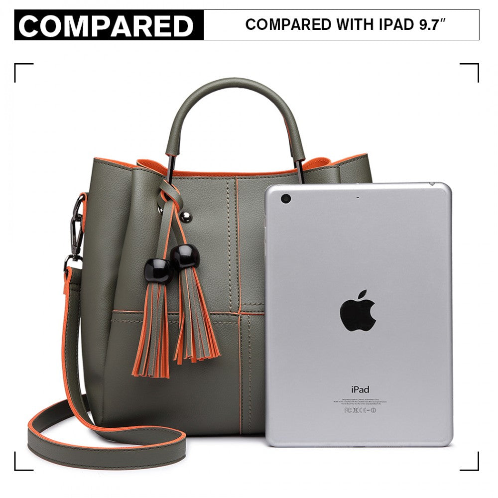 Miss Lulu Leather Look 2 In 1 Bucket Handbag - Green