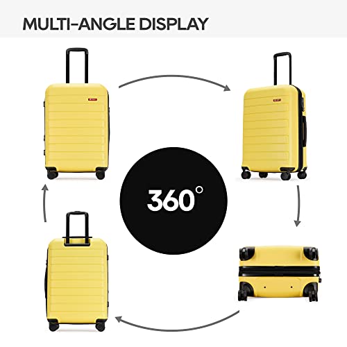 GinzaTravel Hardside Spinner, Carry-On, Wear-resistant, scratch-resistant Suitcase Luggage with Wheels, Yellow, 71.12 cm,