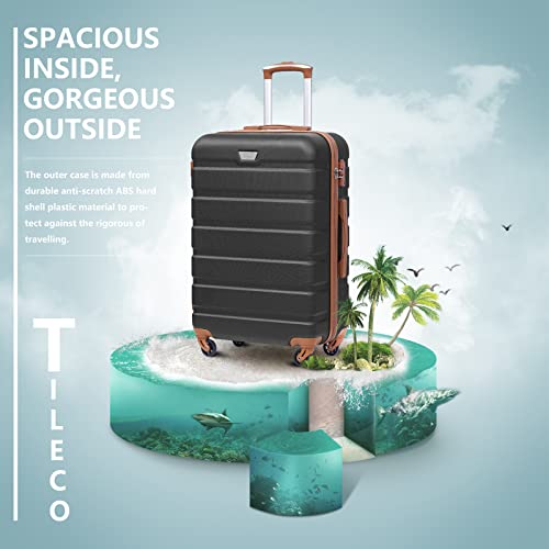 COOLIFE Suitcase Trolley Carry On Hand Cabin Luggage Hard Shell Travel Bag Lightweight with TSA Lock and 2 Year Warranty Durable 4 Spinner Wheels (Black/Brown, S(56cm 38L))
