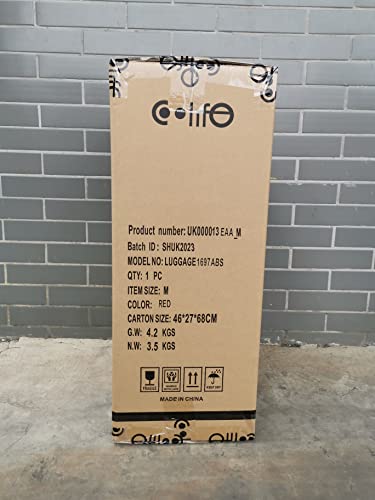 COOLIFE Suitcase Trolley Carry On Hand Cabin Luggage Hard Shell Travel Bag Lightweight with TSA Lock and 2 Year Warranty Durable 4 Spinner Wheels (Spinel red, M(67cm 60L))