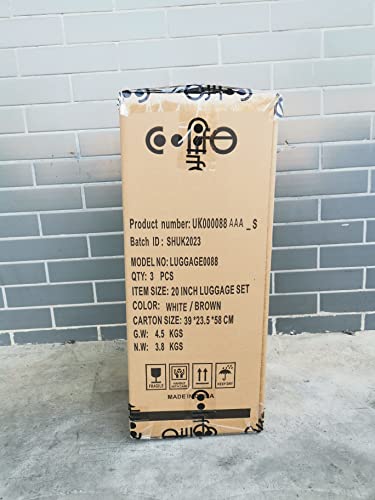 COOLIFE Suitcase Trolley Carry On Hand Cabin Luggage Set with TSA Lock, Hard Shell Lightweight Included 1pcs Travel Bag and 1pcs Toiletry Bag (White/Brown, 20 Inch)