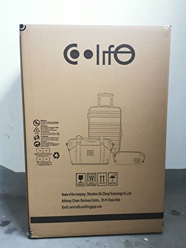 COOLIFE Suitcase Trolley Carry On Hand Cabin Luggage Set with TSA Lock, Hard Shell Lightweight Included 1pcs Travel Bag and 1pcs Toiletry Bag (White/Brown, 20 Inch)