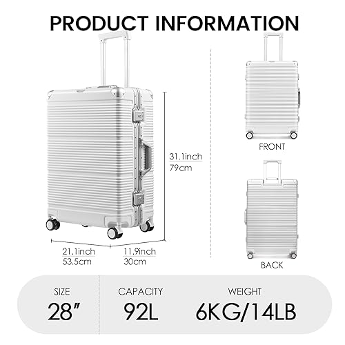 PRIMICIA GinzaTravel New Classic Aluminum Frame Fashion Bright Color Suitcase with TSA Lock No Zipper（Colorful Series）, Milky White, Checked-Large 28", New Classic Aluminum Frame Fashion Bright Color