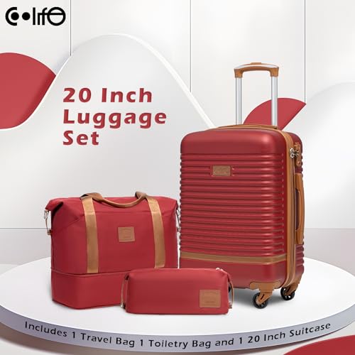 COOLIFE Suitcase Trolley Carry On Hand Cabin Luggage Hard Shell Travel Bag Lightweight with TSA Lock,The Suitcase Included 1pcs Travel Bag and 1pcs Toiletry Bag