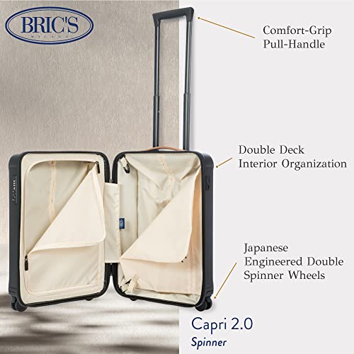 Bric's Hard Suitcase Capri Collection, Hand Luggage Suitcase with 4 Wheels, Light and Resistant, USB Connection, Integrated TSA Lock, Dimensions 38x55x23, Black