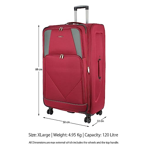 ARIANA® Lightweight 4 Wheel Spinner Soft Shell Suitcase Luggage Carry On Cabin Travel Bag RT905 (Burgundy, 32" XLarge (H88xW50xD33 cm))