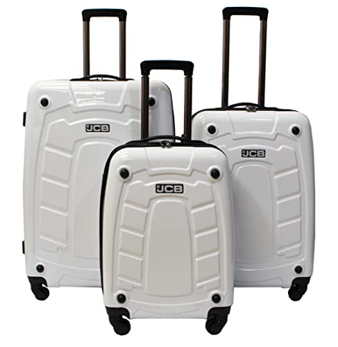 JCB - Loadall Hard Shell Suitcase Set - Includes 20", 24" & 28" - Built-in TSA Suitcase Locks, 360 Spinner Wheels - ABS Polycarbonate Hard Shell - Flight Case - Luggage Bags for Travel - White