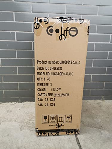 COOLIFE Suitcase Trolley Carry On Hand Cabin Luggage Hard Shell Travel Bag Lightweight with TSA Lock and 2 Year Warranty Durable 4 Spinner Wheels (Lemon Yellow, S(56cm 38L))