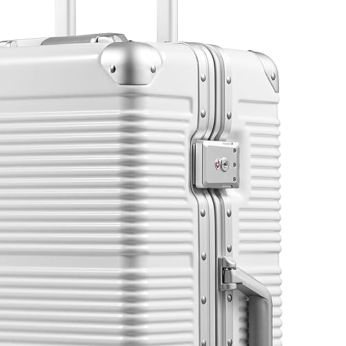 PRIMICIA GinzaTravel New Classic Aluminum Frame Fashion Bright Color Suitcase with TSA Lock No Zipper（Colorful Series）, Milky White, Checked-Large 28", New Classic Aluminum Frame Fashion Bright Color