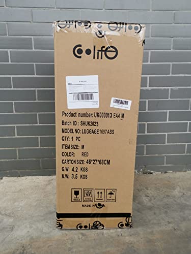 COOLIFE Suitcase Trolley Carry On Hand Cabin Luggage Hard Shell Travel Bag Lightweight with TSA Lock and 2 Year Warranty Durable 4 Spinner Wheels (Spinel red, M(67cm 60L))