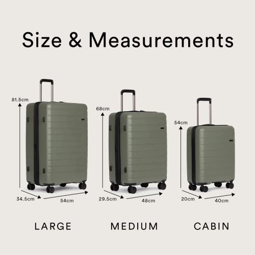 Antler Stamford Suitcase - Size Cabin, Khaki | Green 43L, Spinner Luggage with 4 Hinomoto Wheels, Removable Packing Divider | USB Port & TSA Lock | Super Lightweight, Matte, Hard Shell Case for Travel