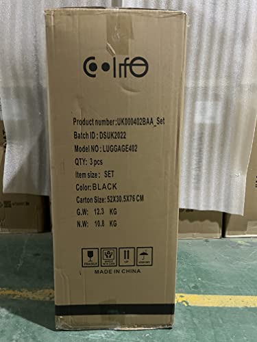 COOLIFE Suitcase Trolley Carry On Hand Cabin Luggage Hard Shell Travel Bag Lightweight with TSA Lock and 2 Year Warranty Durable 4 Spinner Wheels (3 Pcs Set, Black)