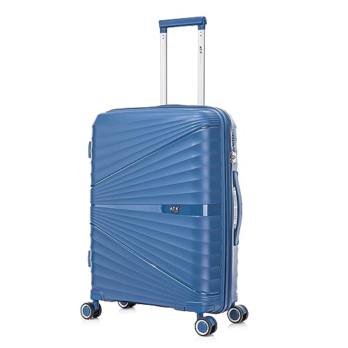 ATX Luggage Medium Suitcase Lightweight Durable Polypropylene Hard Shell Suitcase with 4 Dual Spinner Wheels and Built-in TSA Lock (Morrocan Blue, 24 Inches, 65 Liters)