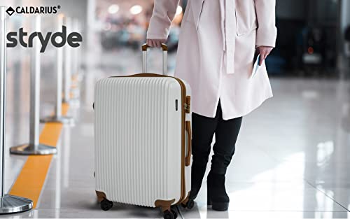 CALDARIUS Suitcase Medium Size| Hard Shell | Lightweight | 4 Dual Spinner Wheels | Trolley Luggage Suitcase | Medium 24" Hold Check in Luggage | Combination Lock, (White, Medium 24'')