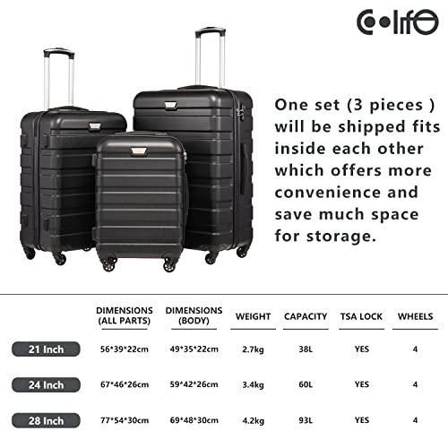 COOLIFE Suitcase Trolley Carry On Hand Cabin Luggage Hard Shell Travel Bag Lightweight with TSA Lock and 2 Year Warranty Durable 4 Spinner Wheels (Spinel red, M(67cm 60L))