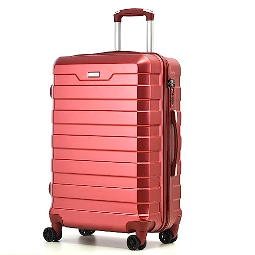 Hard Shell PC Carry on Cabin Approved 20'' Lightweight Suitcase Luggage Trolley with 4 Spinner Wheels TSA Combination Lock Suitcase Approved by Over 100+ Airlines (Red Wine)