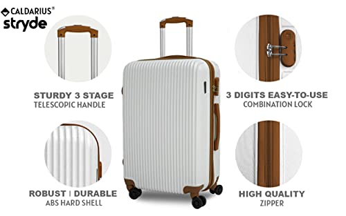 CALDARIUS Suitcase Large & Cabin Bag | Suitcase Set | Combination Lock | Travel Bag | Dual Spinner Wheels | Luggage | Lightweight | Hard Shell | Carry-ons | (White, Cabin 20'' + Large 28'')