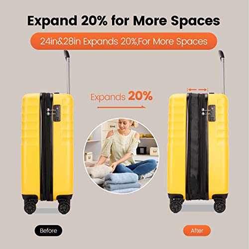 PRIMICIA GinzaTravel 3-Piece Luggage Sets Expandable Suitcases with 4 Wheels PC+ABS Durable Hardside Luggage sets TSA lock, Yellow, 2-Piece Set(20"/29"), Suitcase Spinner Wheels Scratch-resistant