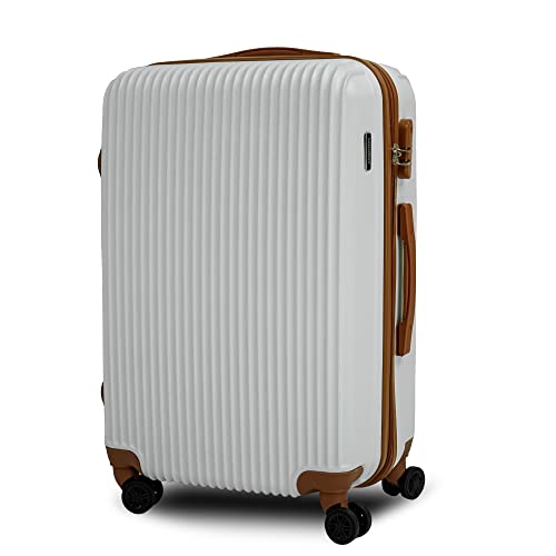 CALDARIUS Suitcase Large & Cabin Bag | Suitcase Set | Combination Lock | Travel Bag | Dual Spinner Wheels | Luggage | Lightweight | Hard Shell | Carry-ons | (White, Cabin 20'' + Large 28'')