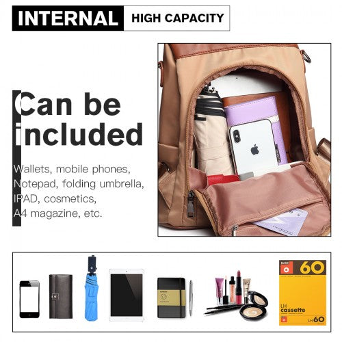 Miss Lulu Two Way Backpack Shoulder Bag With Pom Pom Pendant - Brown