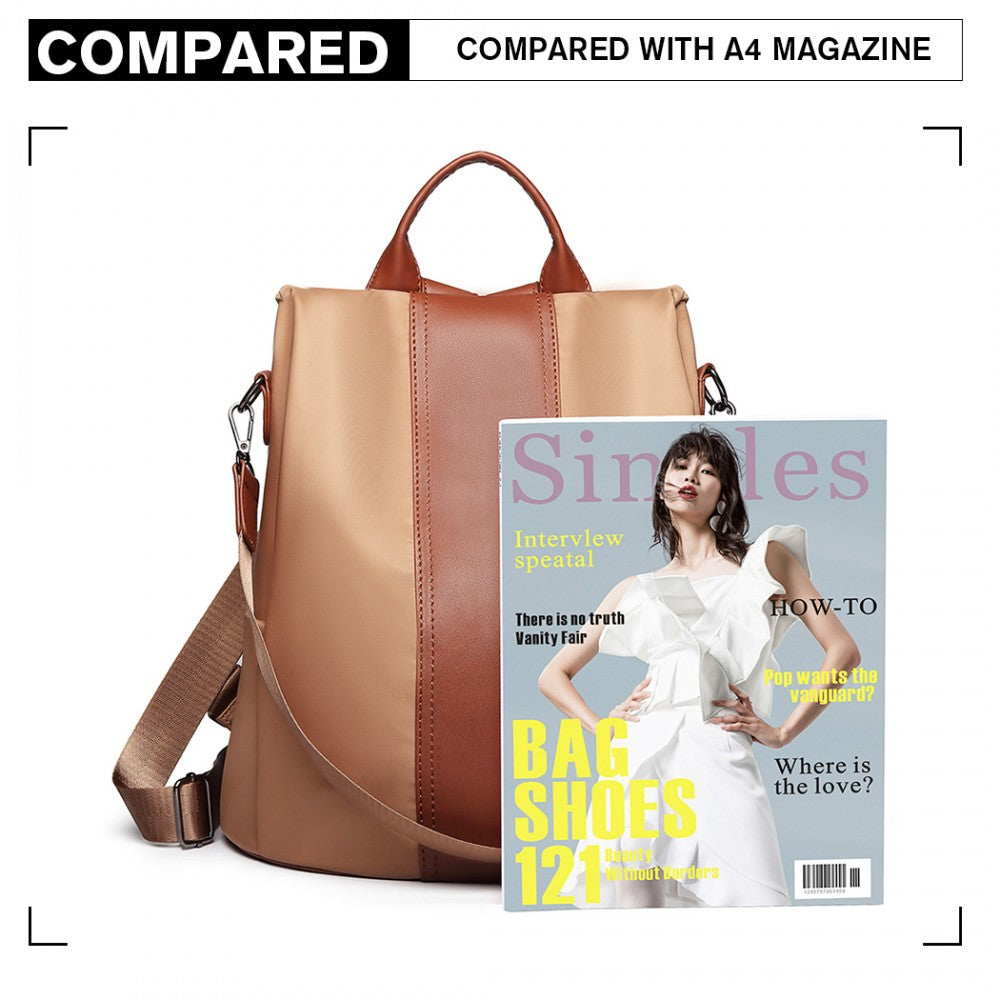 Miss Lulu Two Way Backpack Shoulder Bag With Pom Pom Pendant - Brown