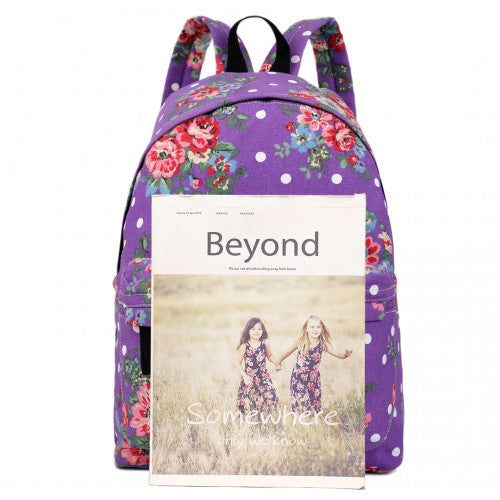 Miss Lulu Large Backpack Flower Polka Dot  - Purple