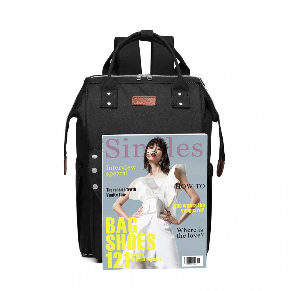 Kono Polka Dot Maternity Backpack Bag With USB Connectivity - Black