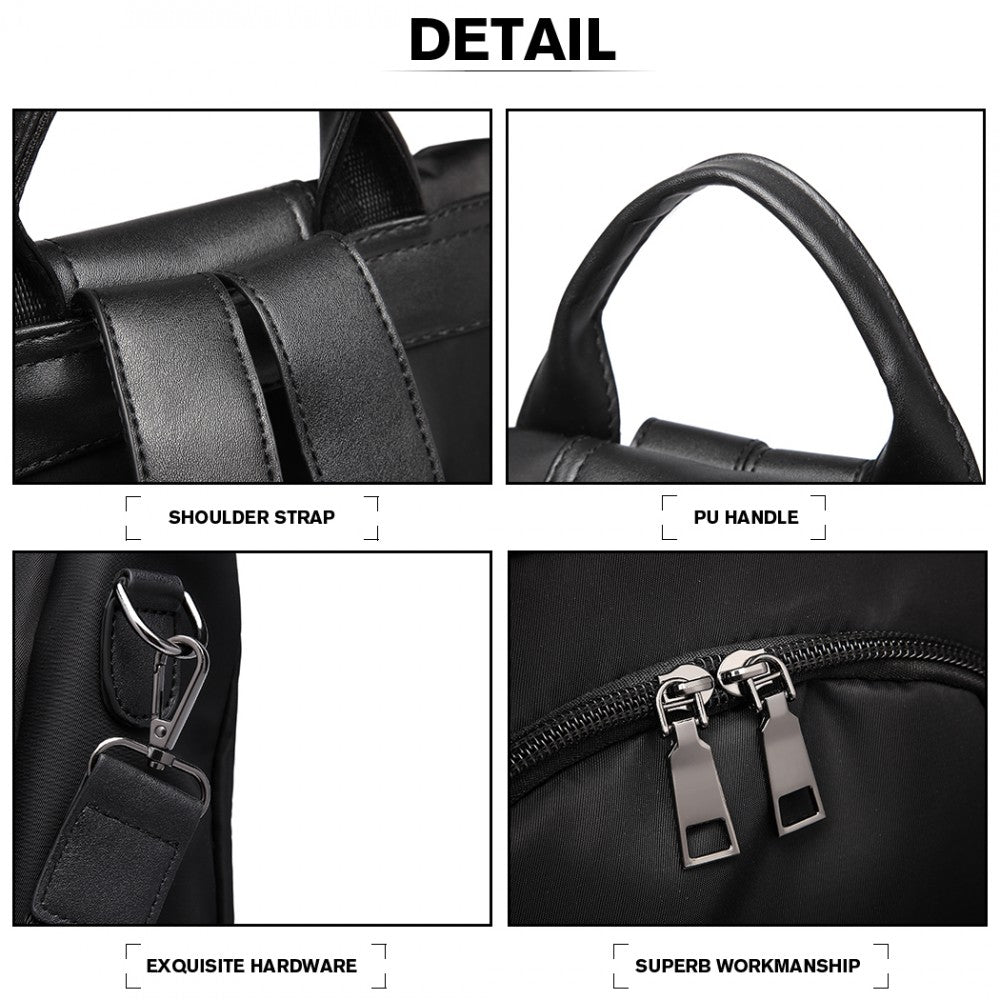 Miss Lulu Two Way Backpack Shoulder Bag With Pom Pom Pendant - Black