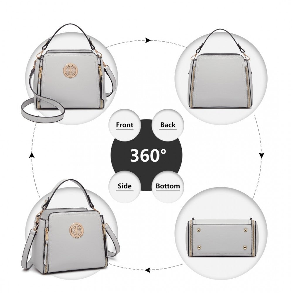 Miss Lulu Leather Look Practical Cross-Body Bag - Grey